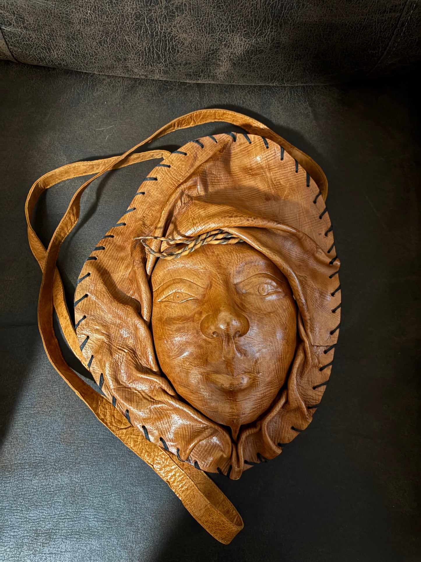 Vintage 3D Molded Face Leather Handbag