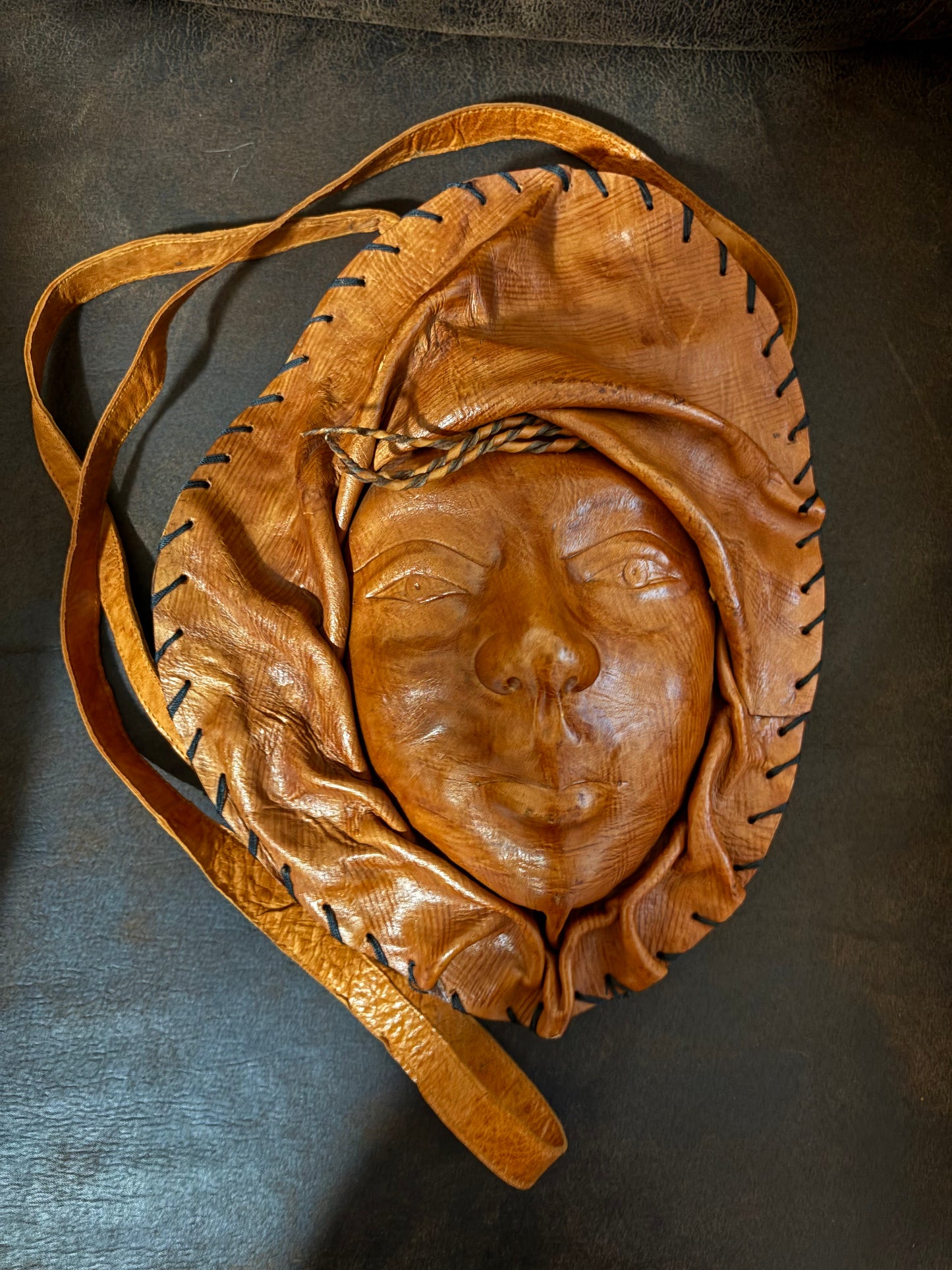 Vintage 3D Molded Face Leather Handbag