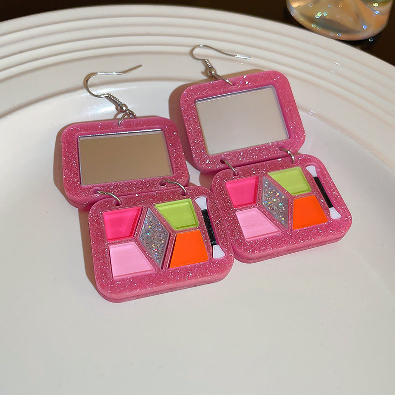 Pink Makeup Compact Earrings