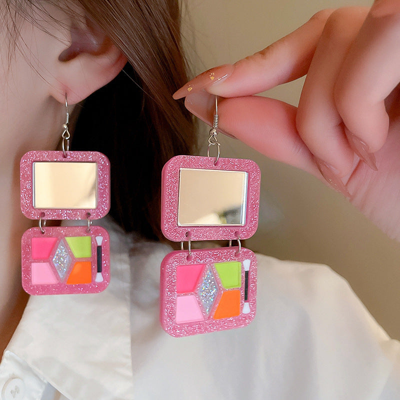 Pink Makeup Compact Earrings