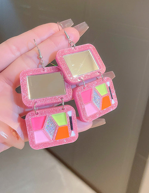 Pink Makeup Compact Earrings